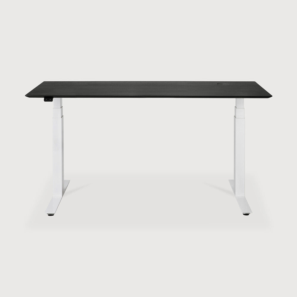 Be Home Bok Adjustable Desk - Varnished Oak Black Top - White Base - Rectangular - With Cable Management - US