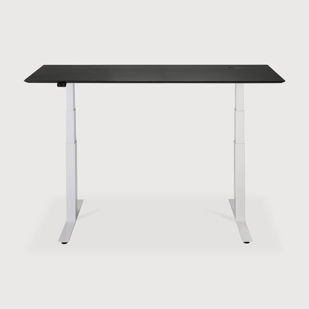 Be Home Bok Adjustable Desk - Varnished Oak Black Top - White Base - Rectangular - With Cable Management - US