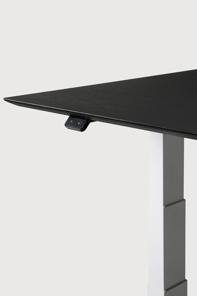 Be Home Bok Adjustable Desk - Varnished Oak Black Top - White Base - Rectangular - With Cable Management - US
