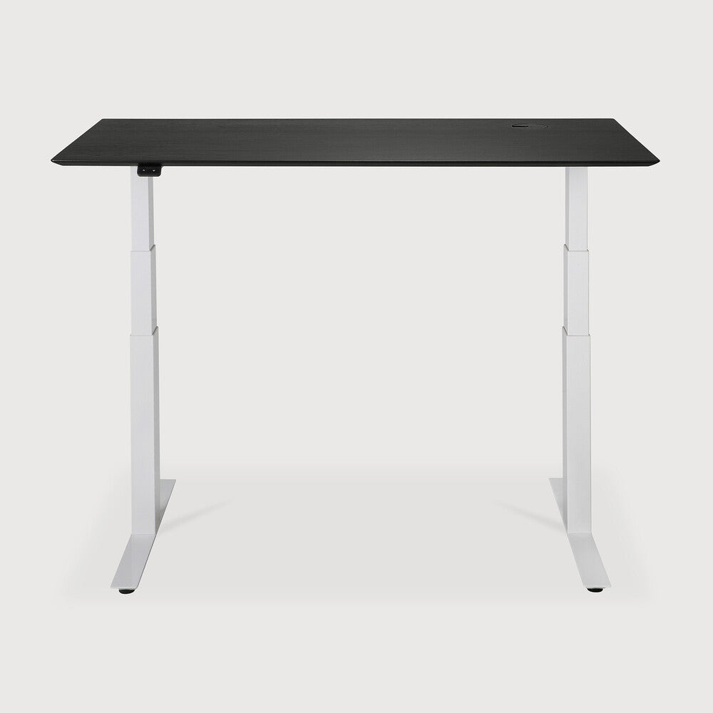 Be Home Bok Adjustable Desk - Varnished Oak Black Top - White Base - Rectangular - With Cable Management - US