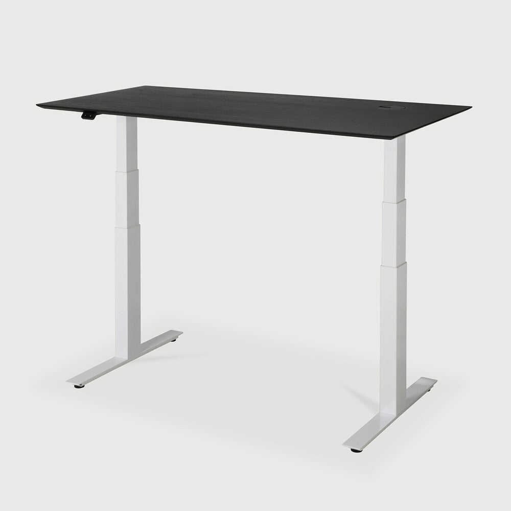 Be Home Bok Adjustable Desk - Varnished Oak Black Top - White Base - Rectangular - With Cable Management - US
