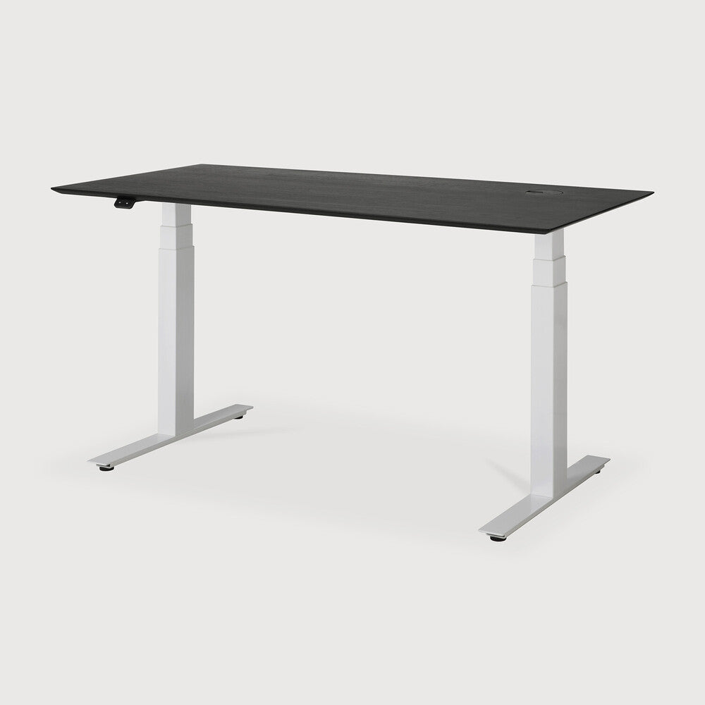 Be Home Bok Adjustable Desk - Varnished Oak Black Top - White Base - Rectangular - With Cable Management - US