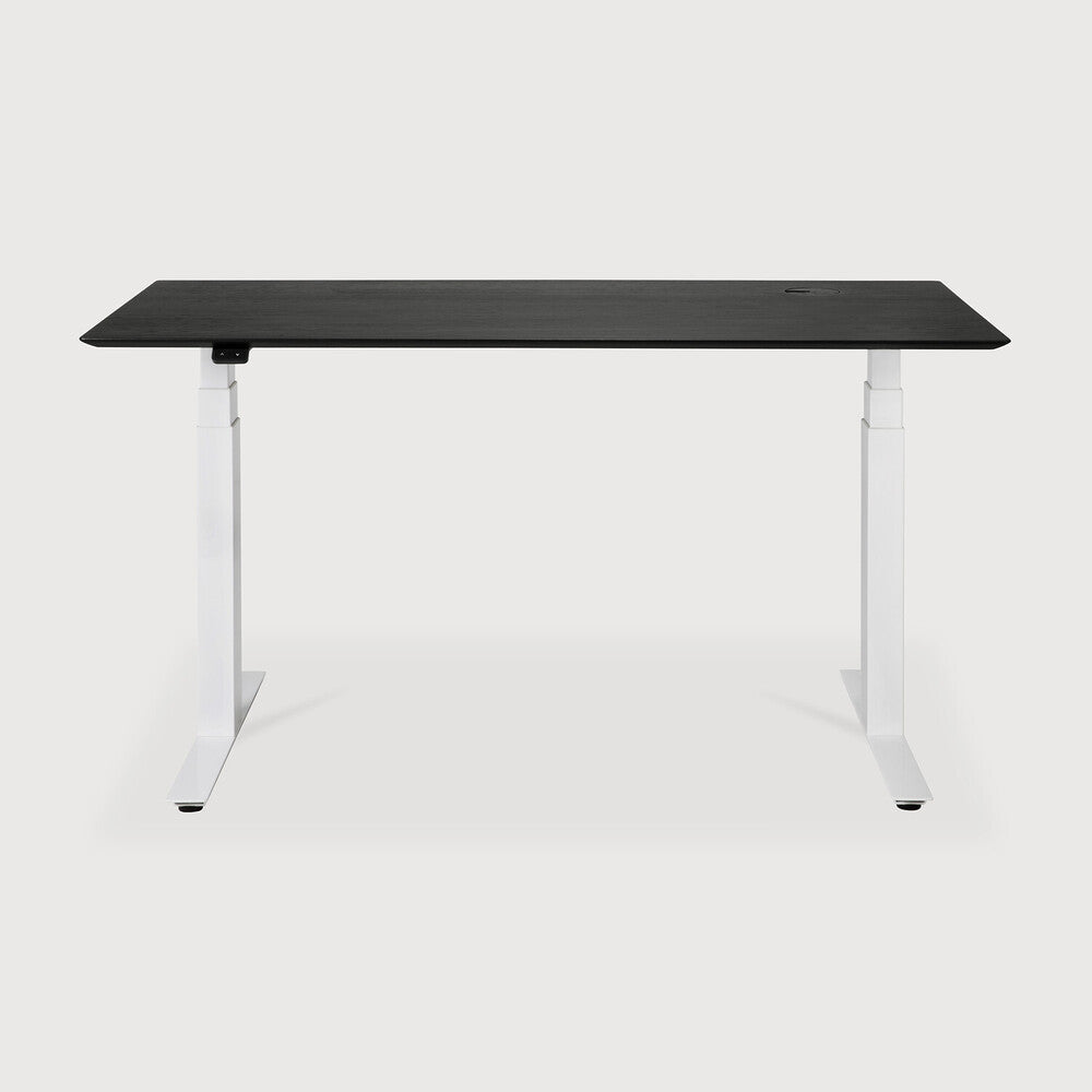 be home Bok adjustable desk - varnished oak black top - white base - rectangular - with cable management - US