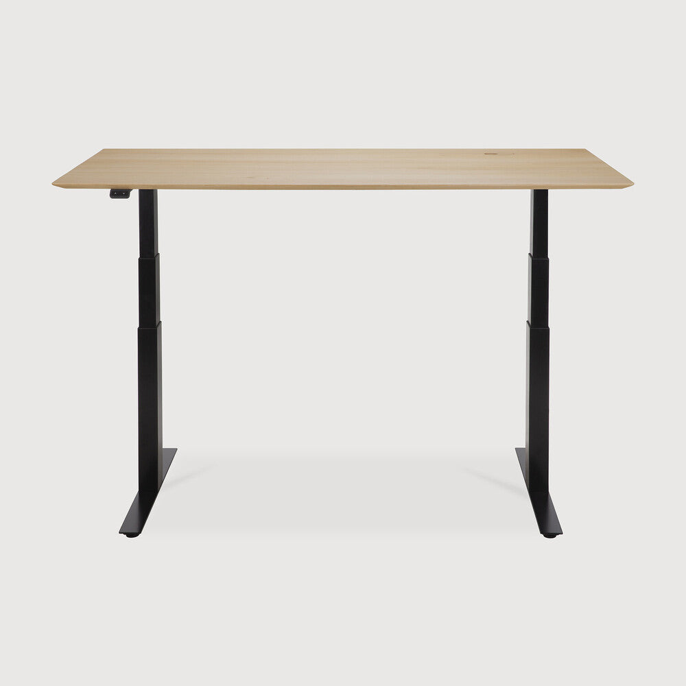Be Home Bok Adjustable Desk - Varnished Oak Top - Black Base - Rectangular - With Cable Management - US
