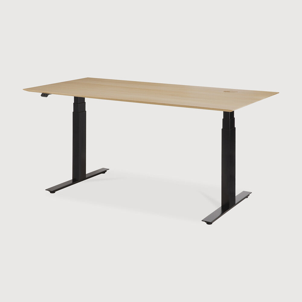 Be Home Bok Adjustable Desk - Varnished Oak Top - Black Base - Rectangular - With Cable Management - US