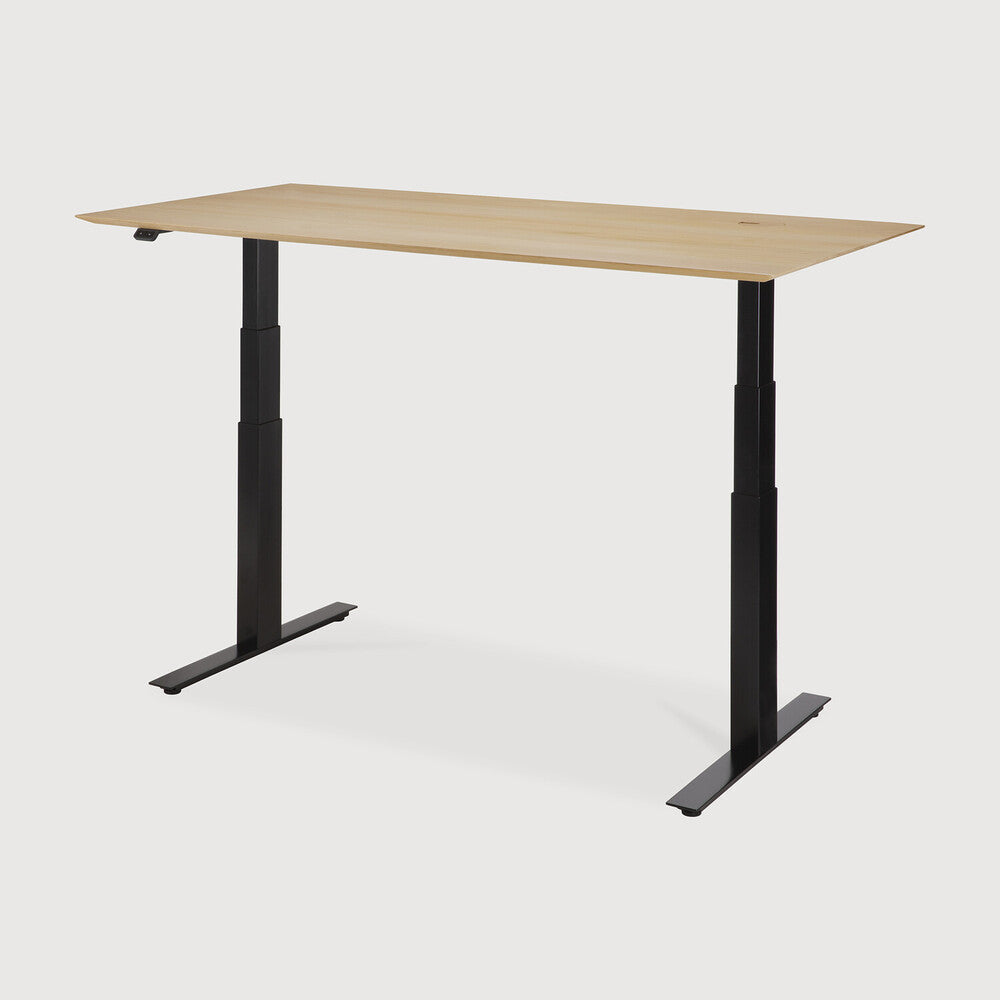 Be Home Bok Adjustable Desk - Varnished Oak Top - Black Base - Rectangular - With Cable Management - US