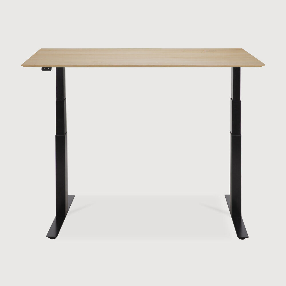 Be Home Bok Adjustable Desk - Varnished Oak Top - Black Base - Rectangular - With Cable Management - US