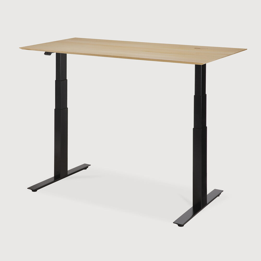 be home Bok adjustable desk - varnished oak top - black base - rectangular - with cable management - US