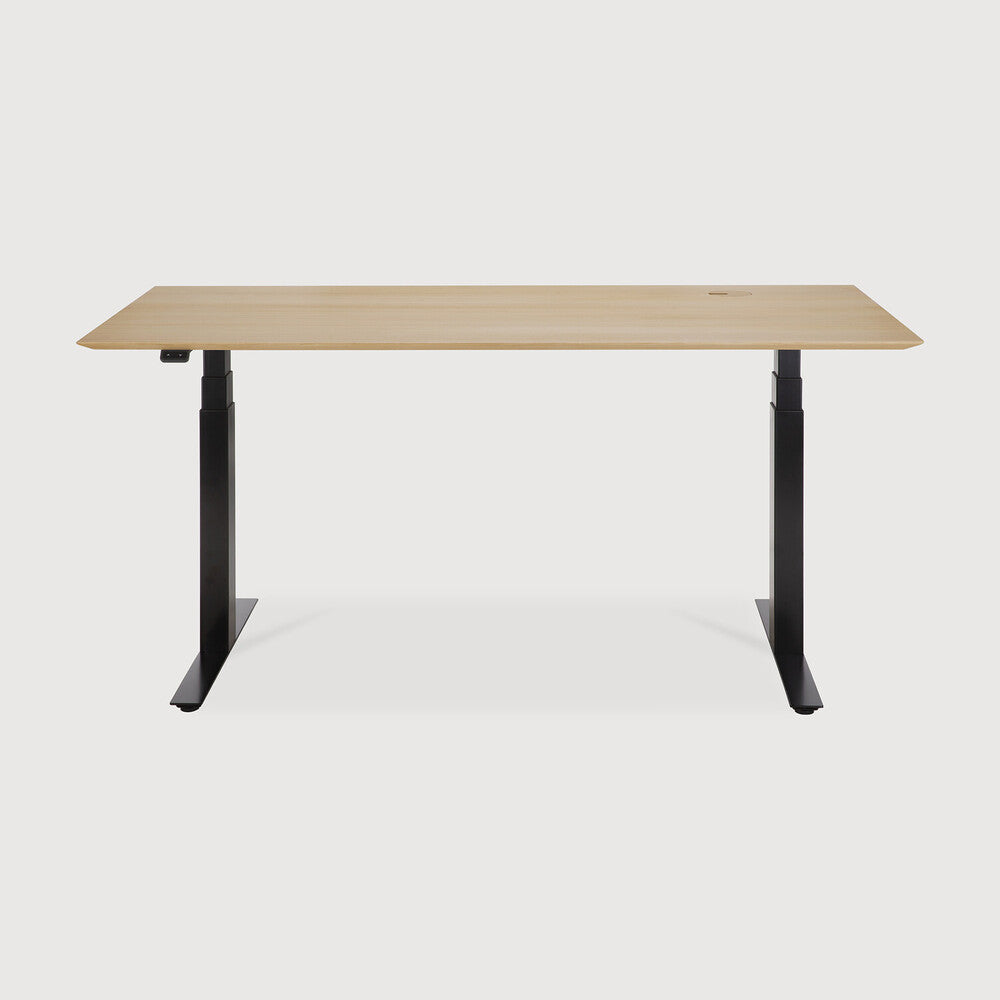 be home Bok adjustable desk - varnished oak top - black base - rectangular - with cable management - US