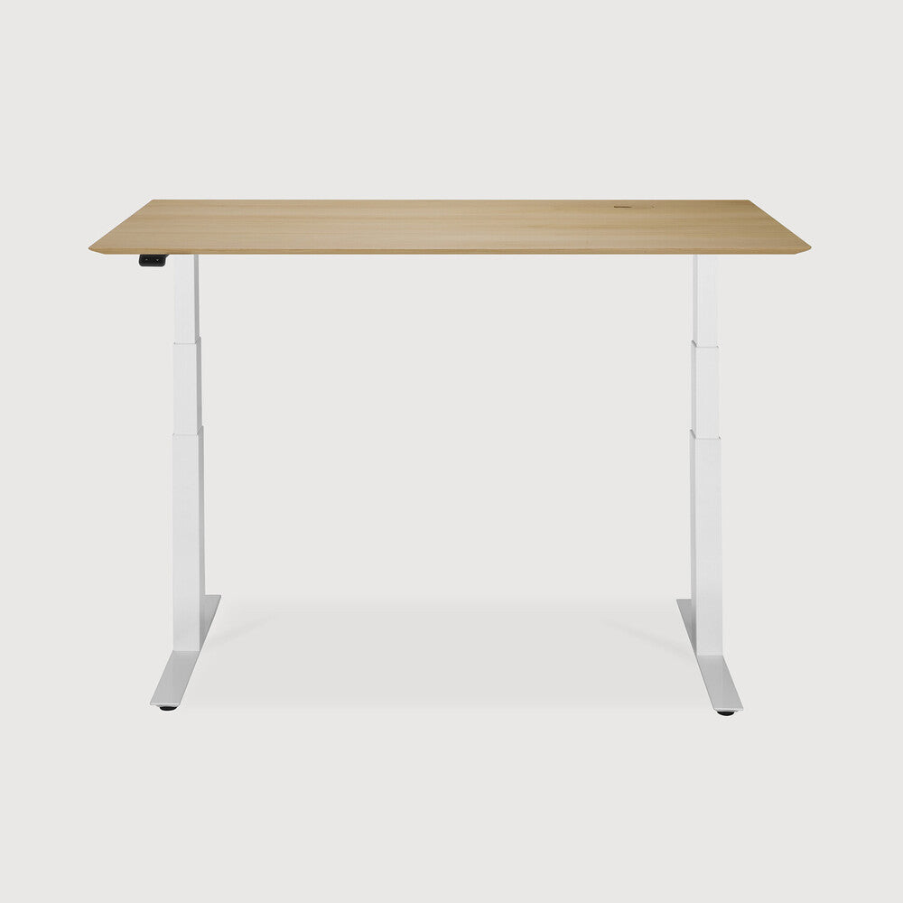 Be Home Bok Adjustable Desk - Varnished Oak Top - White Base - Rectangular - With Cable Management - US