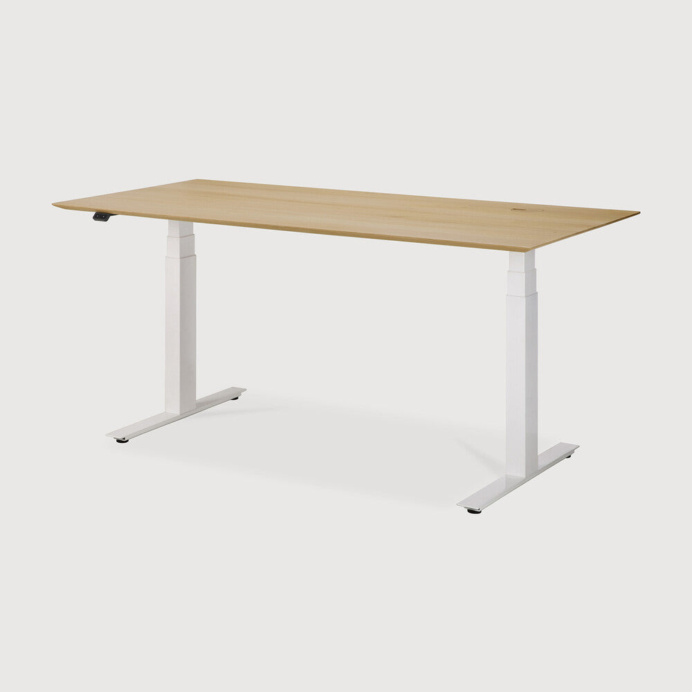 Be Home Bok Adjustable Desk - Varnished Oak Top - White Base - Rectangular - With Cable Management - US