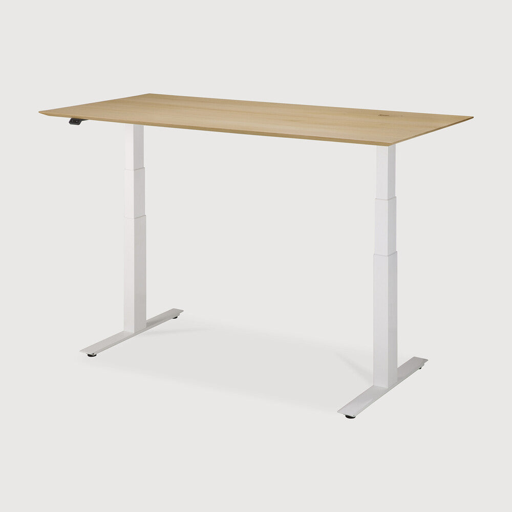 Be Home Bok Adjustable Desk - Varnished Oak Top - White Base - Rectangular - With Cable Management - US