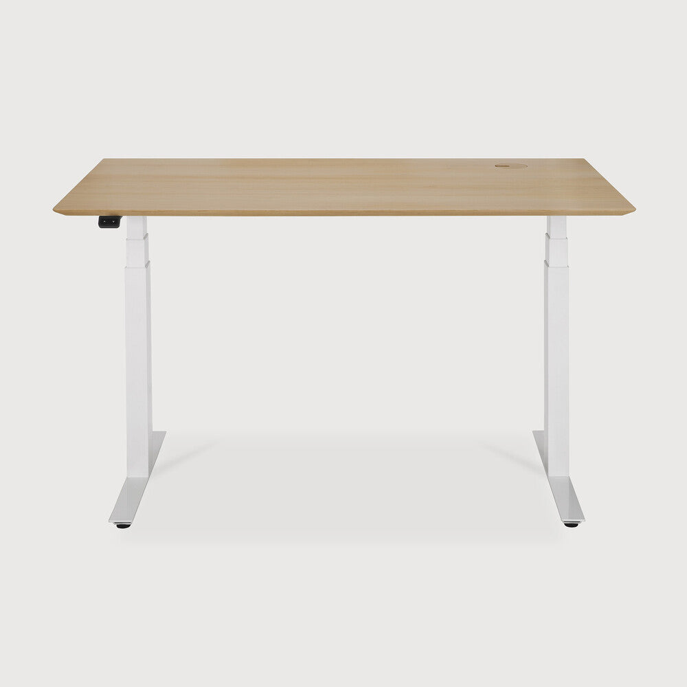 Be Home Bok Adjustable Desk - Varnished Oak Top - White Base - Rectangular - With Cable Management - US