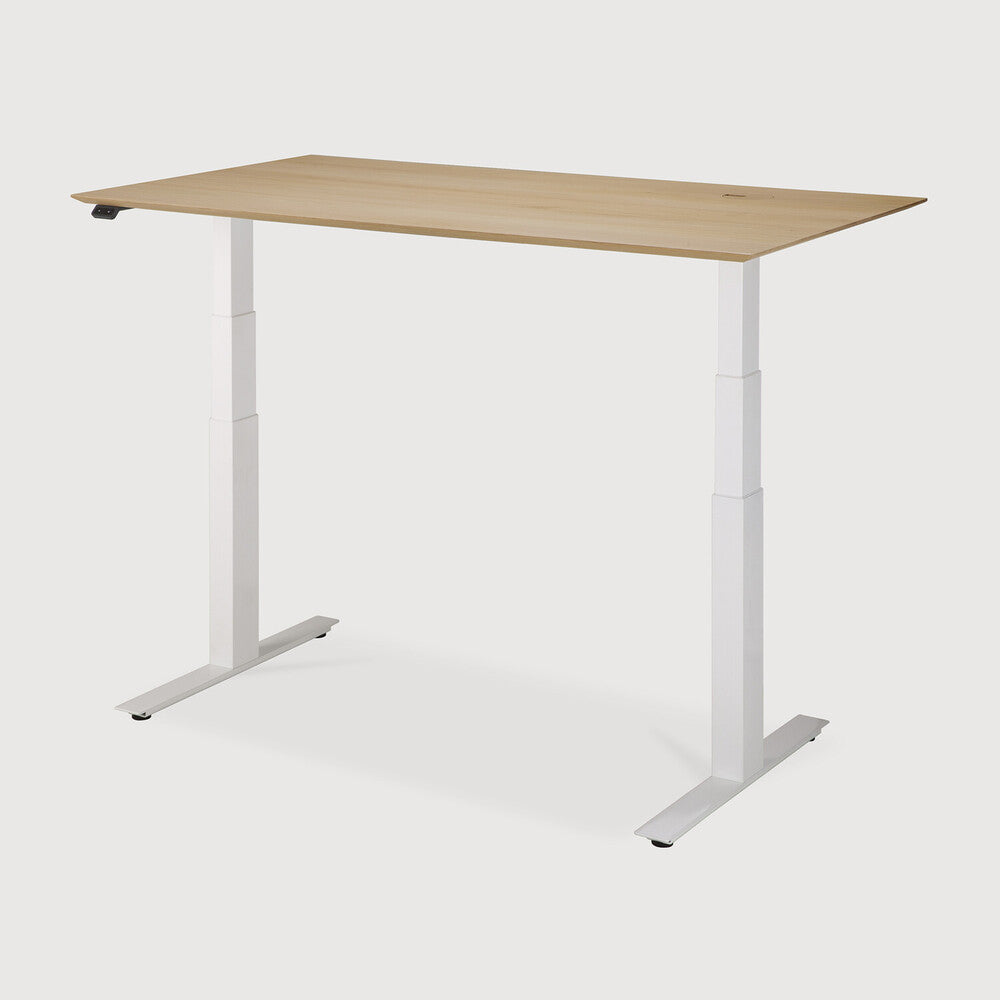 Be Home Bok Adjustable Desk - Varnished Oak Top - White Base - Rectangular - With Cable Management - US