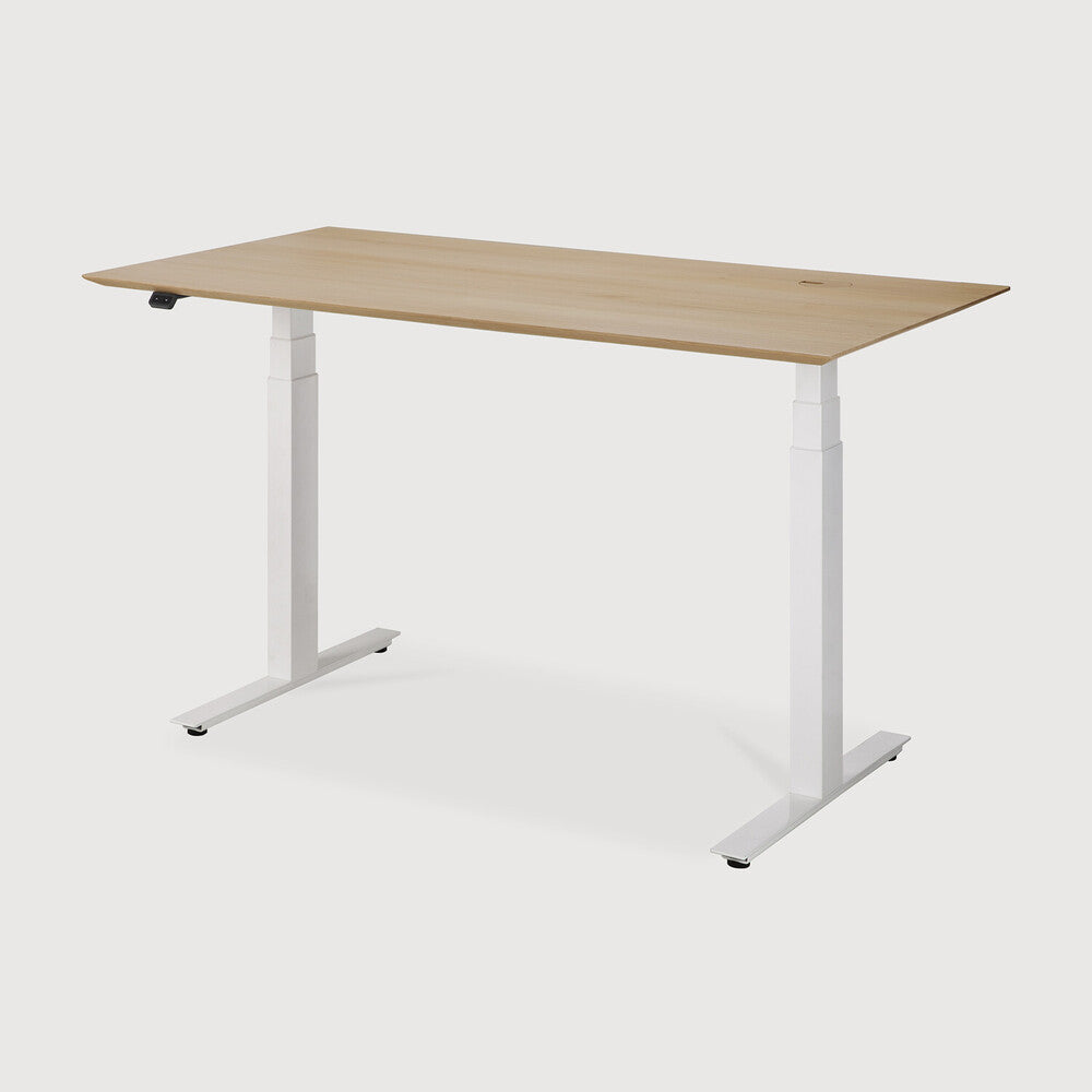 be home Bok adjustable desk - varnished oak top - white base - rectangular - with cable management - US