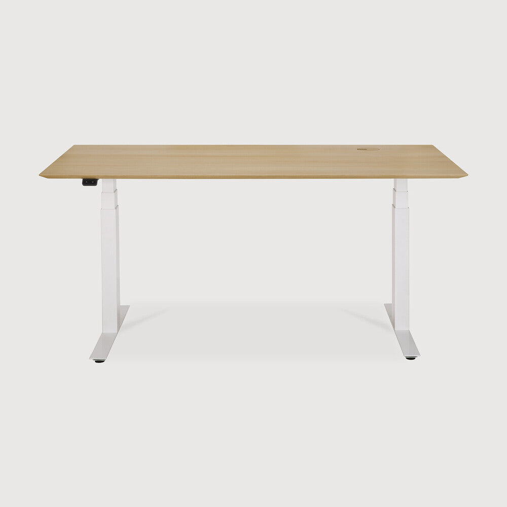 be home Bok adjustable desk - varnished oak top - white base - rectangular - with cable management - US