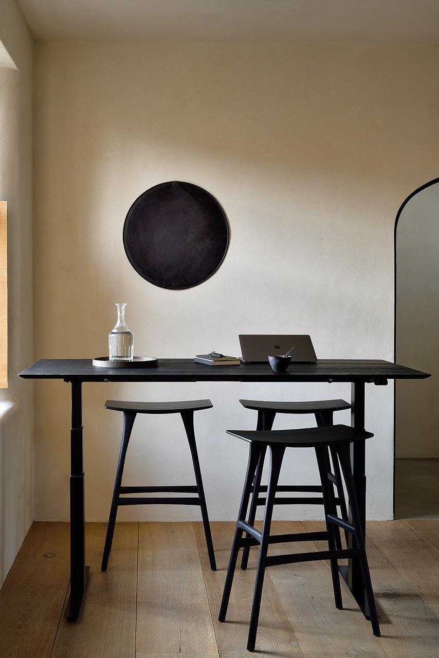 Be Home Bok Adjustable Solid Black Oak Desk Black Base 55.5"