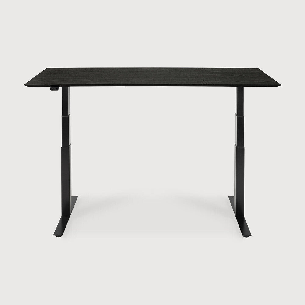 Be Home Bok Adjustable Solid Black Oak Desk Black Base 55.5"