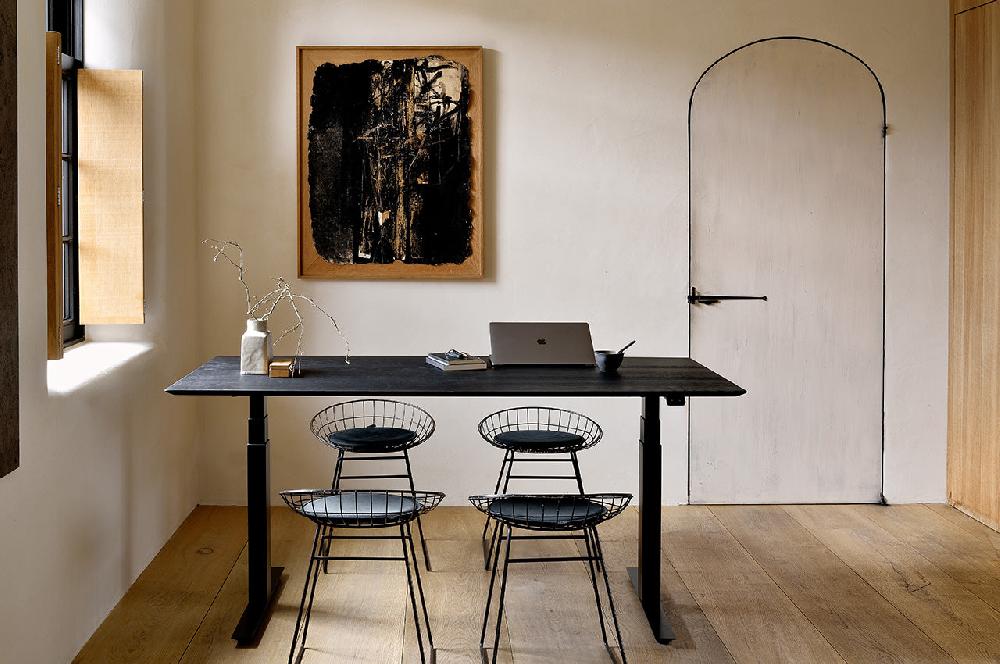 Be Home Bok Adjustable Solid Black Oak Desk Black Base 67"