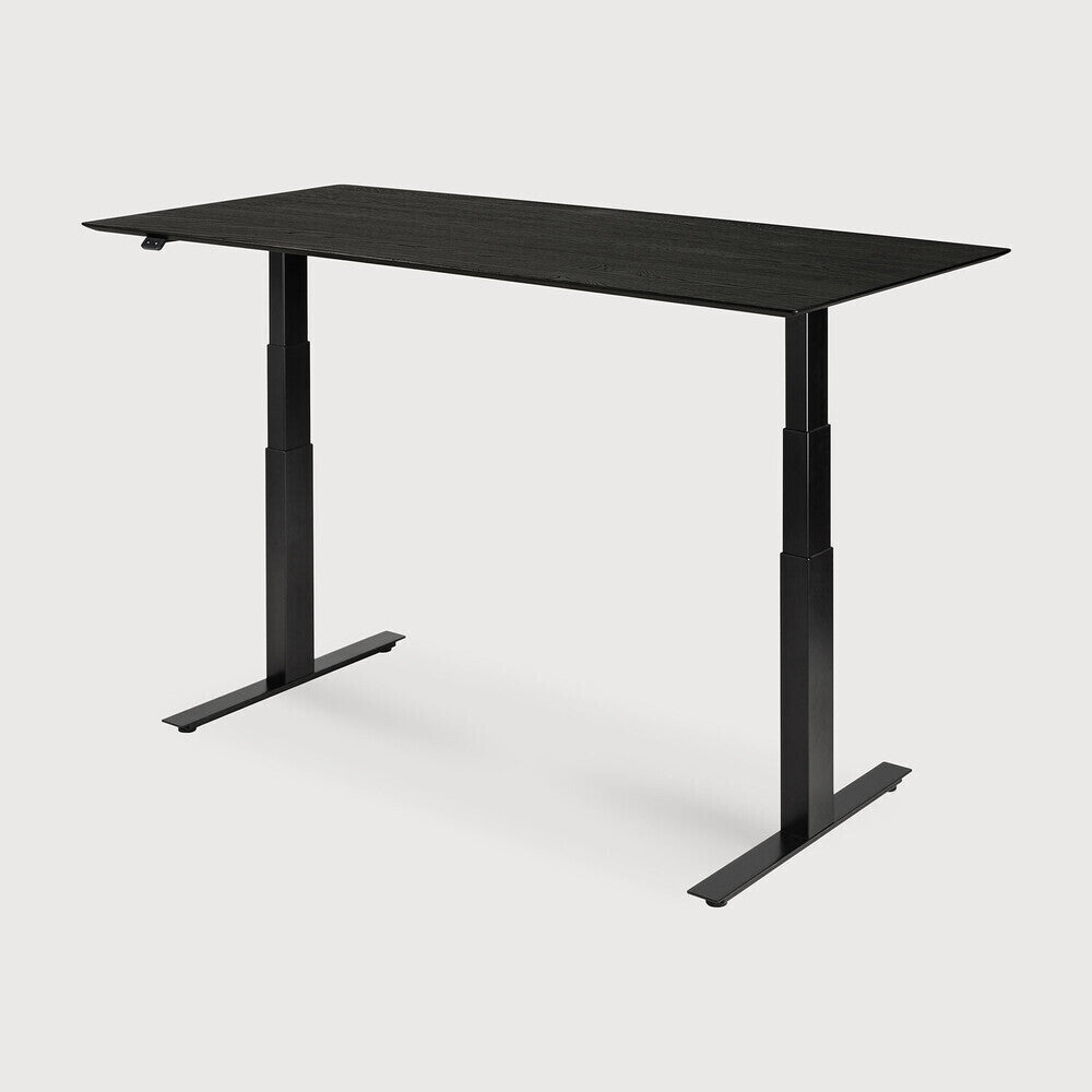 be home Bok Adjustable Solid Black Oak Desk Black Base 67"