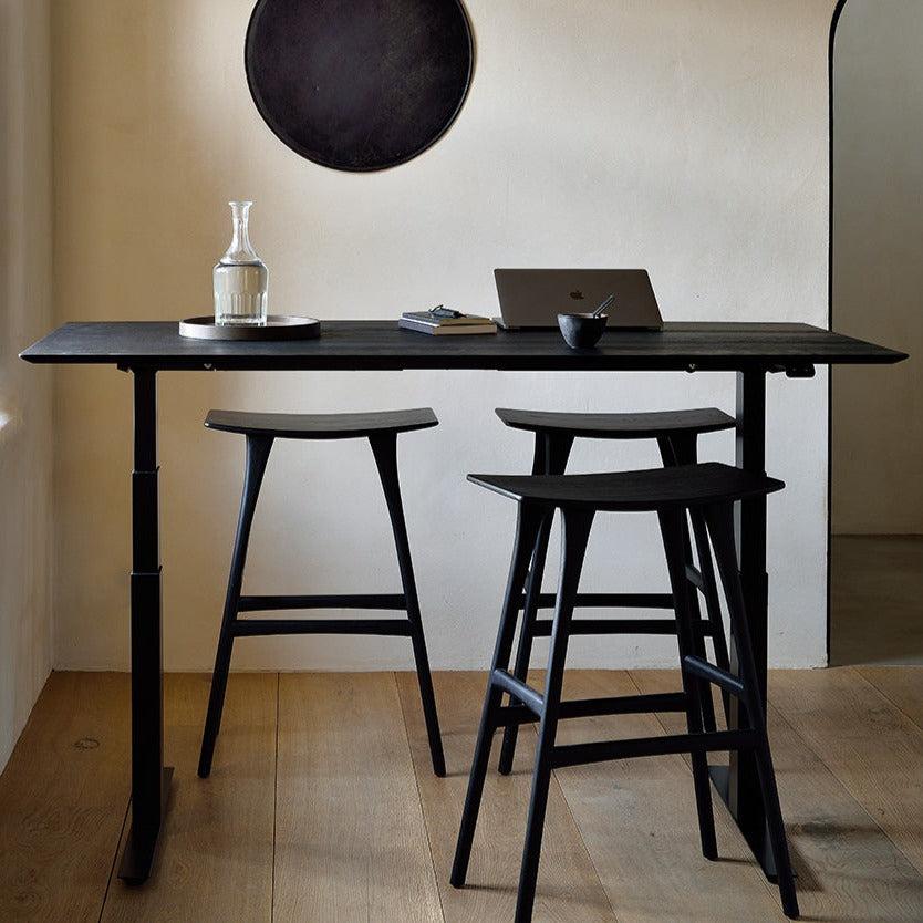 be home Bok Adjustable Solid Black Oak Desk Black Base 79"