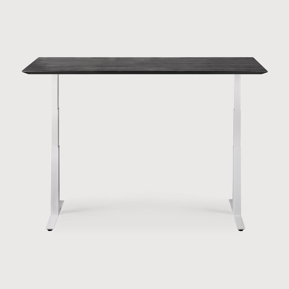 Be Home Bok Adjustable Solid Black Oak Desk White Base 79"