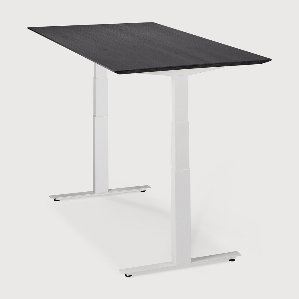 Be Home Bok Adjustable Solid Black Oak Desk White Base 79"