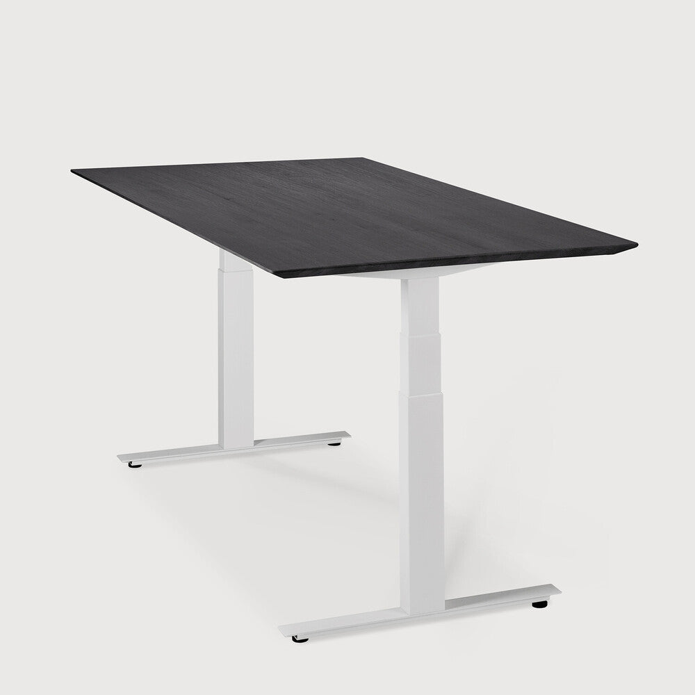 Be Home Bok Adjustable Solid Black Oak Desk White Base 79"