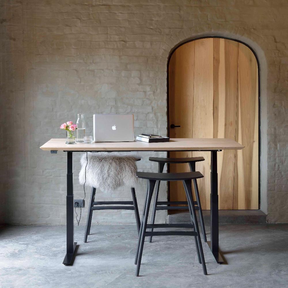 be home Bok Adjustable Solid Oak Desk Black Base 55.5"