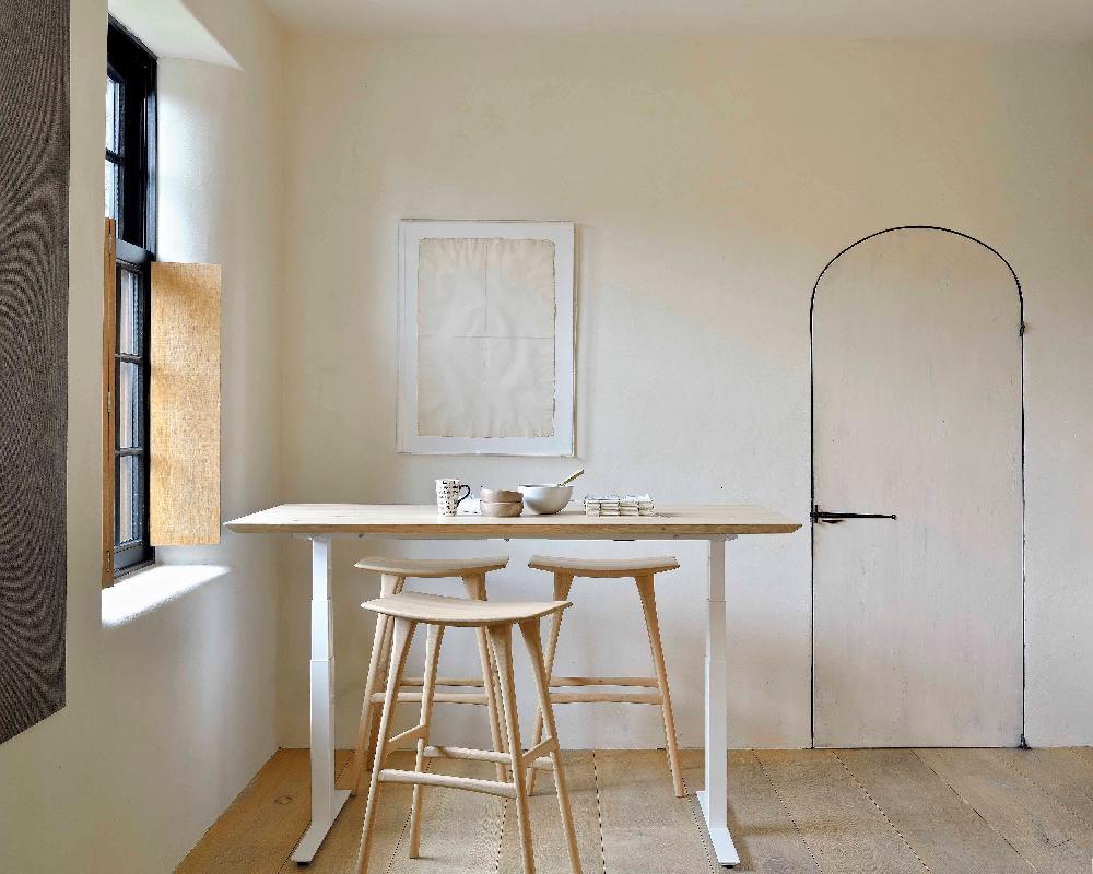 Be Home Bok Adjustable Solid Oak Desk White Base 79"