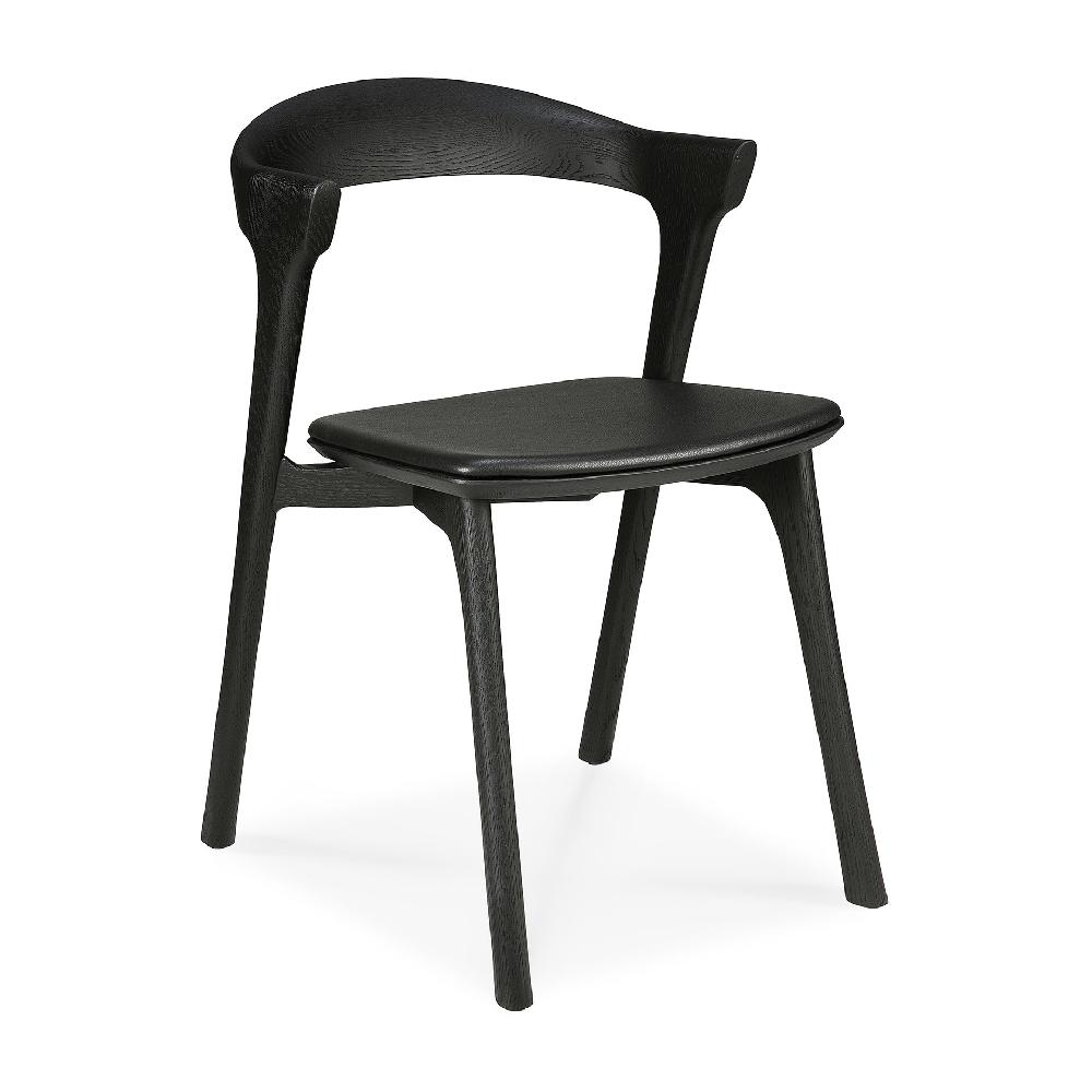 Be Home Bok Solid Black Oak Dining Chair With Black Leather Cushion