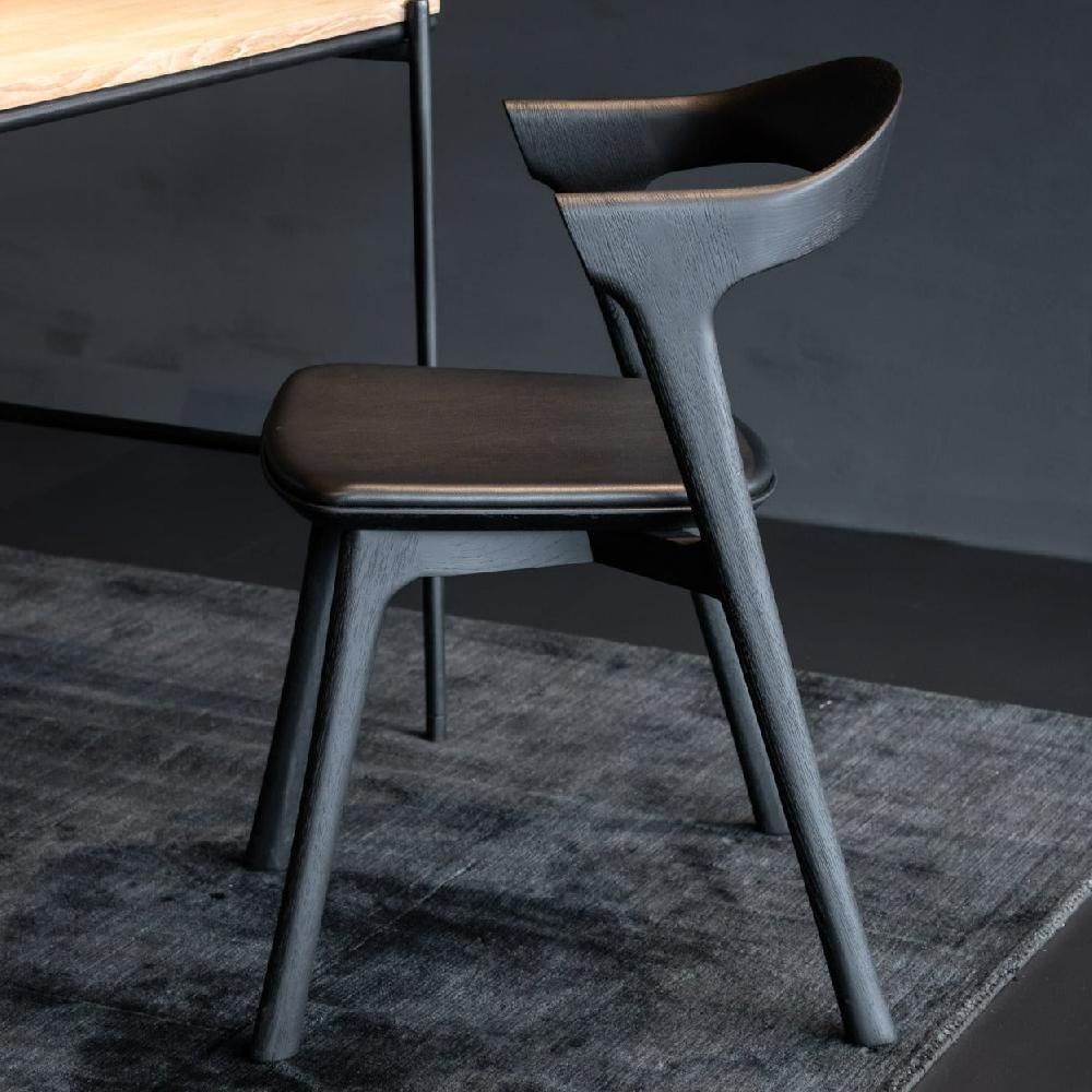 be home Bok Solid Black Oak Dining Chair with Black Leather Cushion
