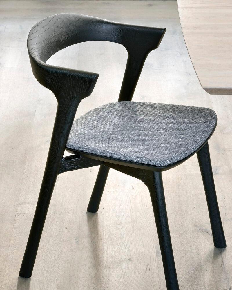 Be Home Bok Solid Black Oak Dining Chair With Grey Fabric Cushion