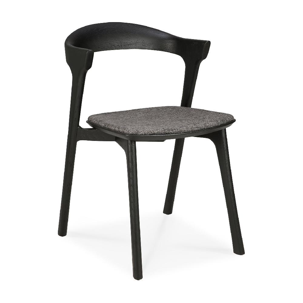 Be Home Bok Solid Black Oak Dining Chair With Grey Fabric Cushion