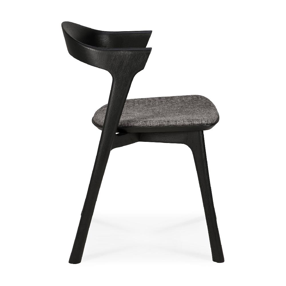 Be Home Bok Solid Black Oak Dining Chair With Grey Fabric Cushion