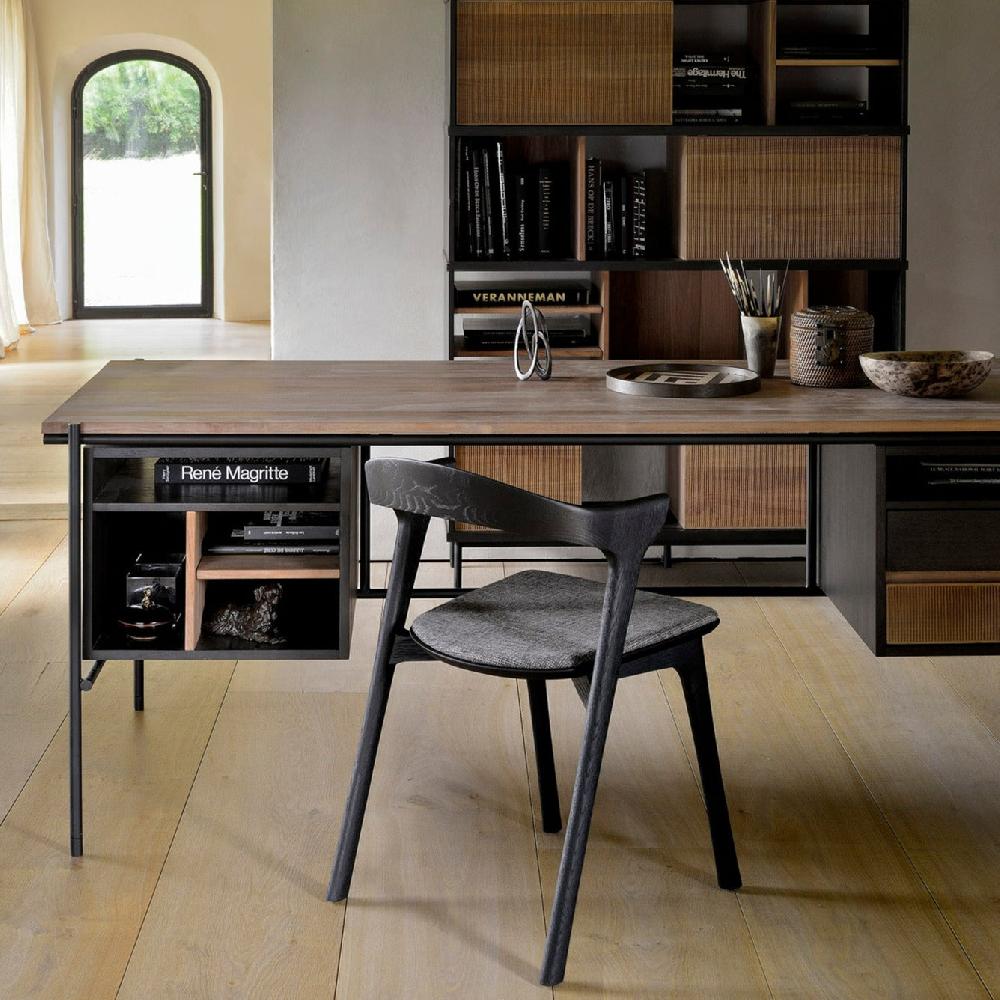 be home Bok Solid Black Oak Dining Chair with Grey Fabric Cushion