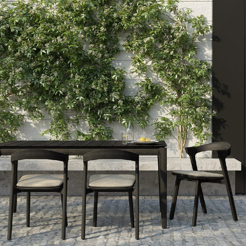 be home Bok Solid Black Teak Outdoor Dining Chair With Natural Fabric