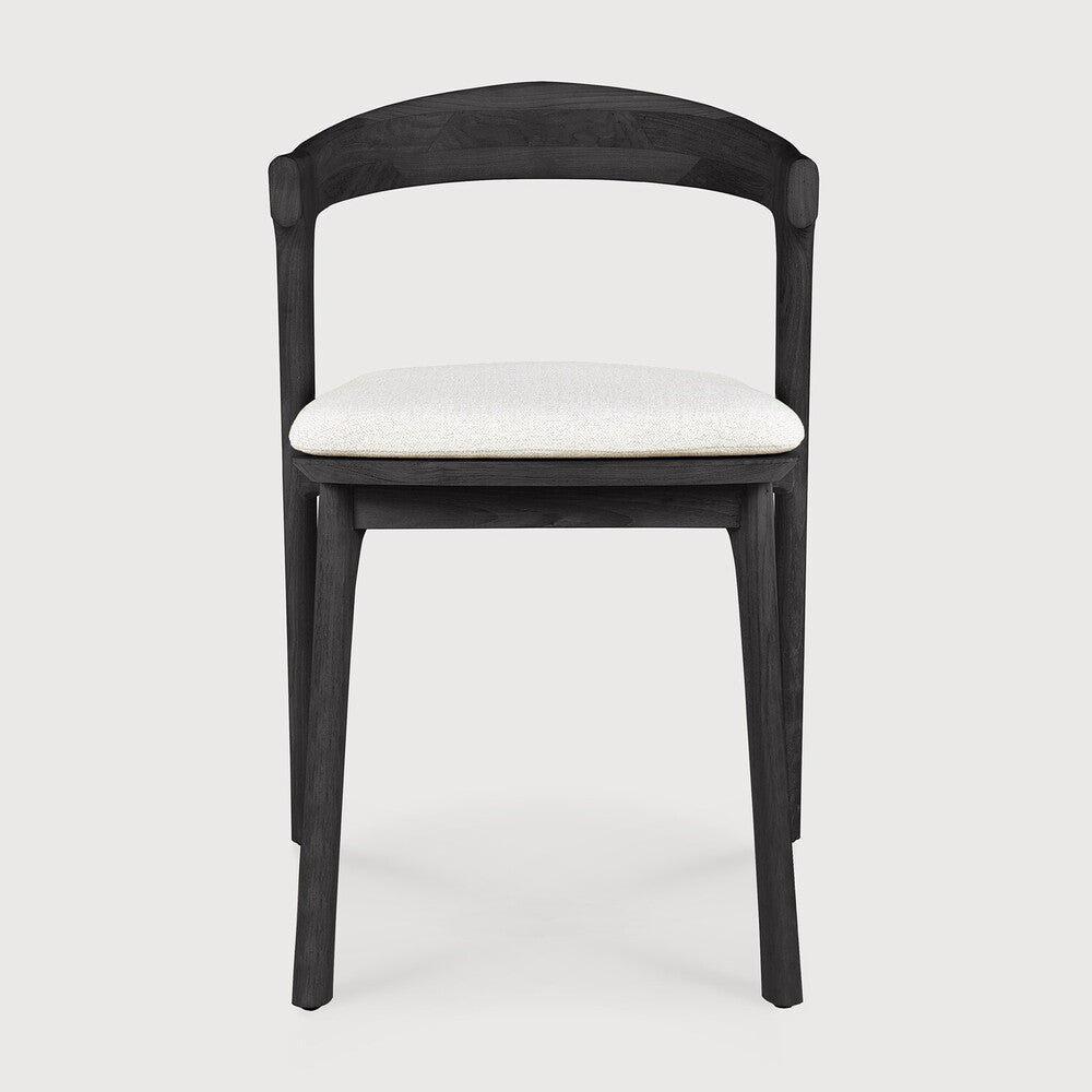 Be Home Bok Solid Black Teak Outdoor Dining Chair With Off White Fabric