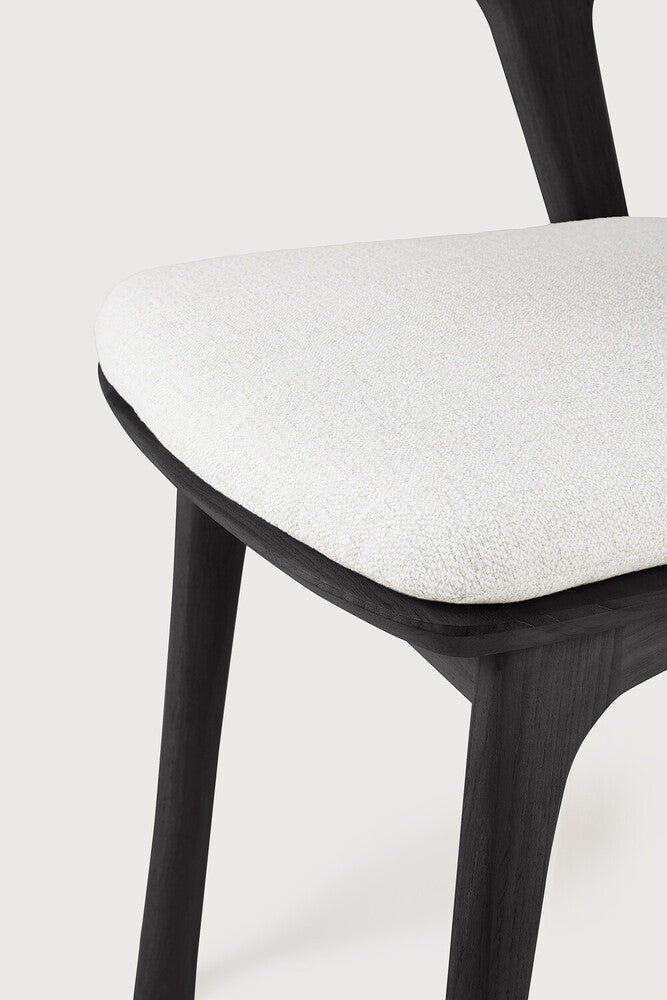 Be Home Bok Solid Black Teak Outdoor Dining Chair With Off White Fabric