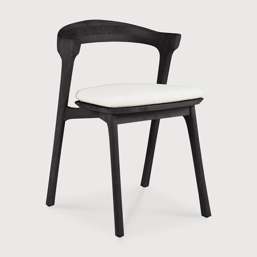 be home Bok Solid Black Teak Outdoor Dining Chair With Off White Fabric