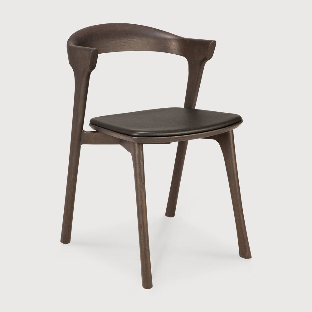 Be Home Bok Solid Brown Oak Dining Chair With Brown Leather Cushion