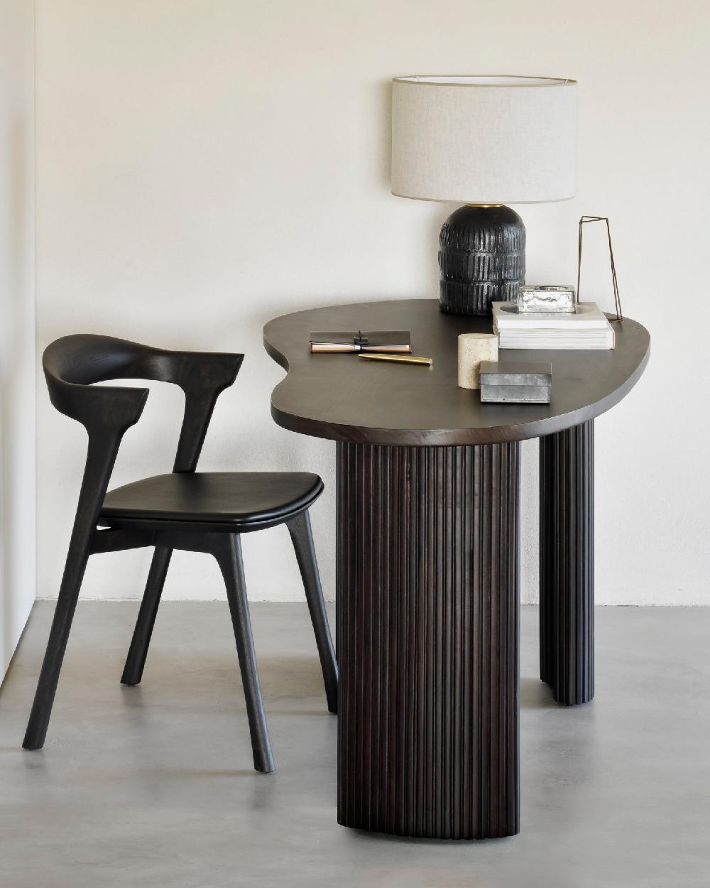 Be Home Bok Solid Brown Oak Dining Chair With Brown Leather Cushion