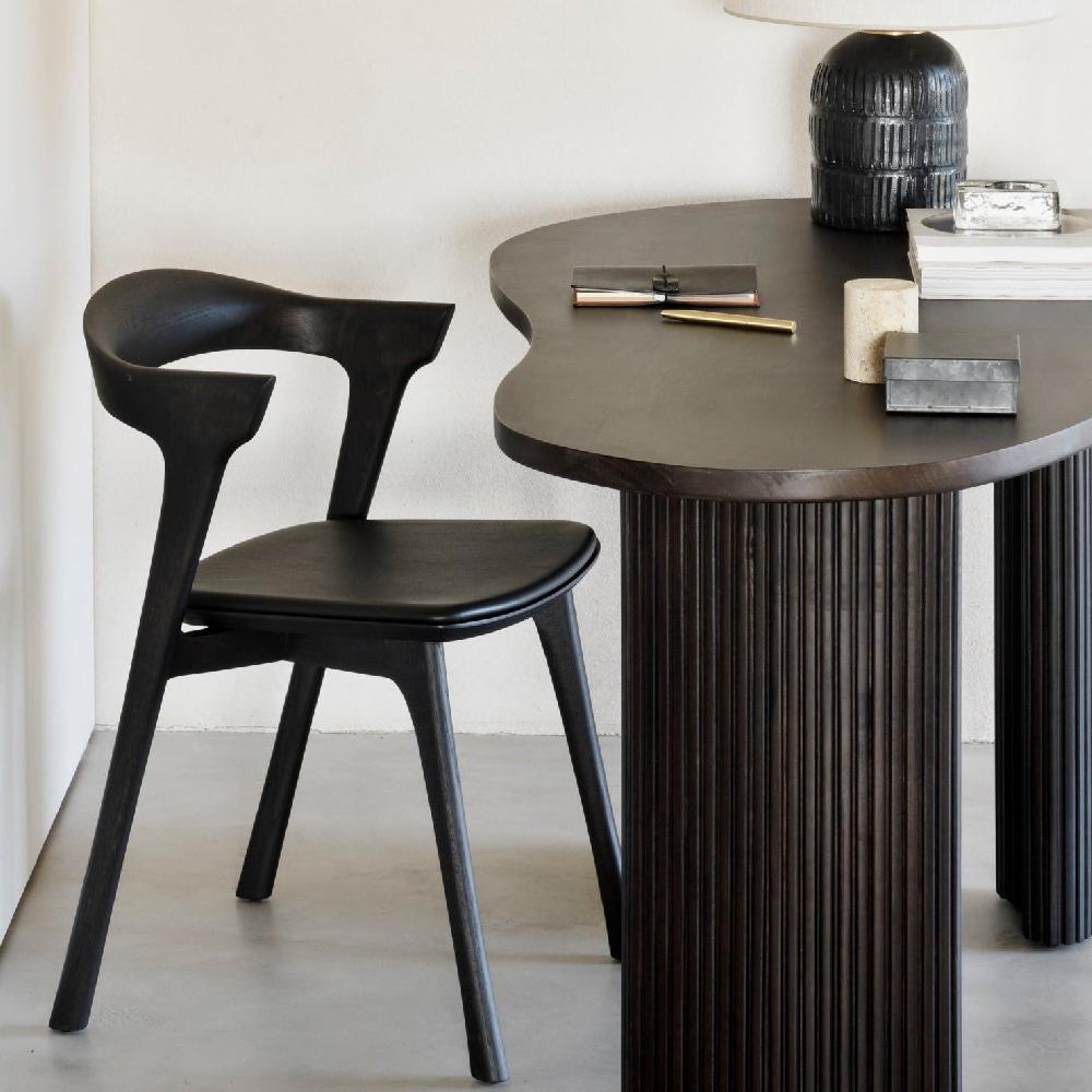 be home Bok Solid Brown Oak Dining Chair with Brown Leather Cushion