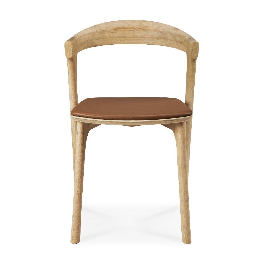 Be Home Bok Solid Oak Dining Chair Varnished With Cognac Leather Cushion