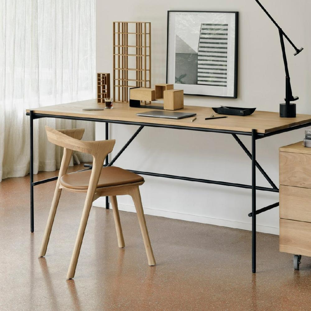 be home Bok Solid Oak Dining Chair Varnished with Cognac Leather Cushion