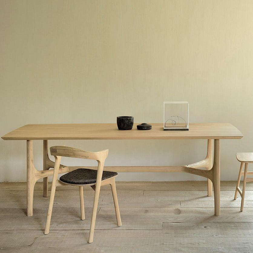 be home Bok Solid Oak Dining Chair Varnished with Dark Brown Fabric Cushion