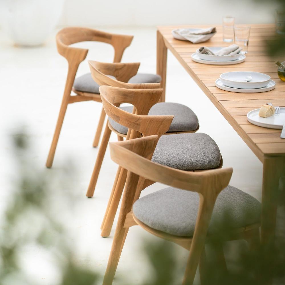 be home Bok Solid Teak Outdoor Dining Chair With Mocha Fabric Cushion