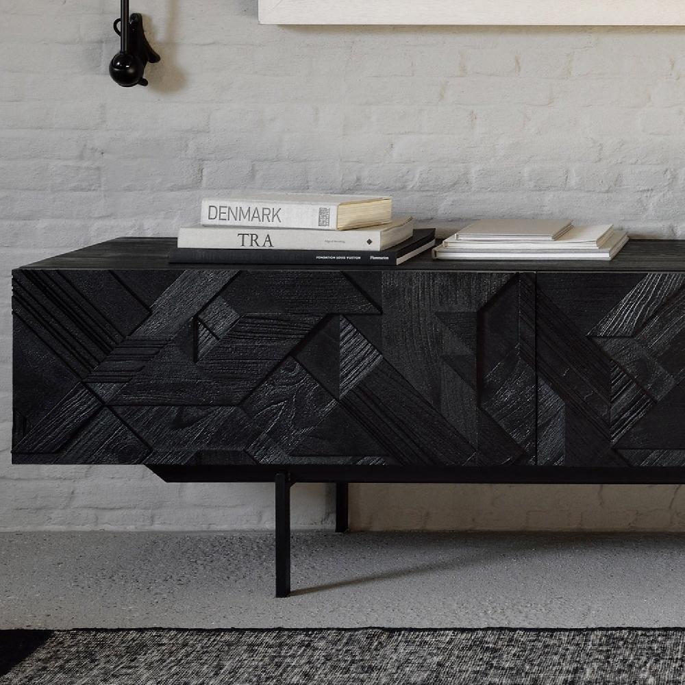 Be Home Graphic Solid Black Teak Media Console 94.5"