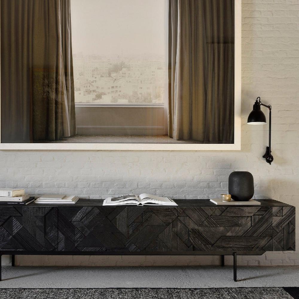 be home Graphic Solid Black Teak Media Console 94.5"