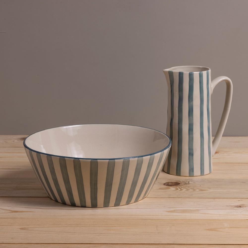 Be Home Hand-Painted Stoneware Serving Bowl With Stripes